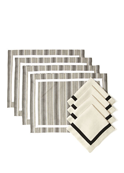 Siyah Çizgili 4lü Amerikan Servisi Peçete Seti