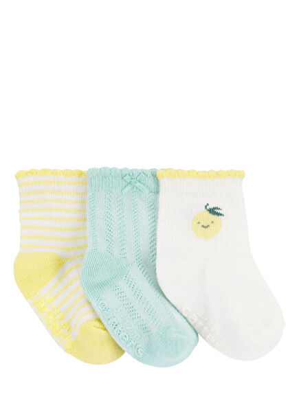 Multicolored Lemon Print Baby Girl 3-Piece Socks Set
