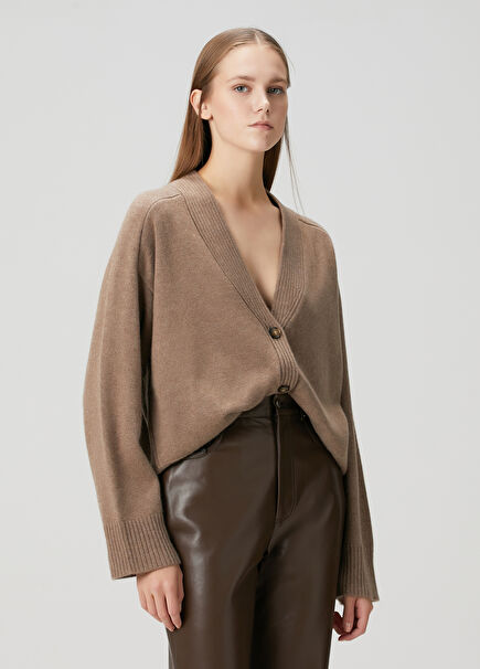 Kaia Dark Beige Cashmere Knit Cardigan