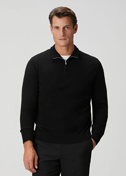Black Collar Zipper Cashmere Sweater