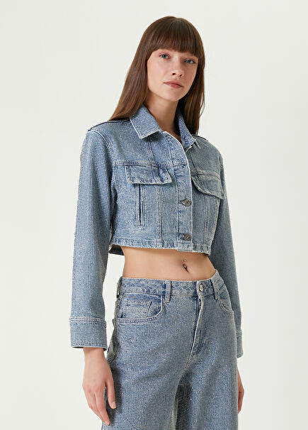 Mavi Taşlı Denim Mont