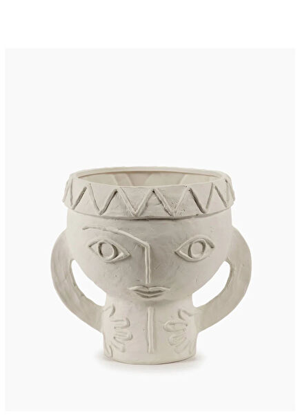 Les Femmes L02 Beige Kırık Beyaz Seramik Vazo