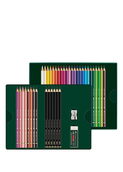 Polychromos & Pitt Graphite Matt Bright and Vibrant Colors 40 Pcs Dry Crayons Gift Set