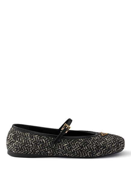 Black and White Fabric Women's Ballet Flats