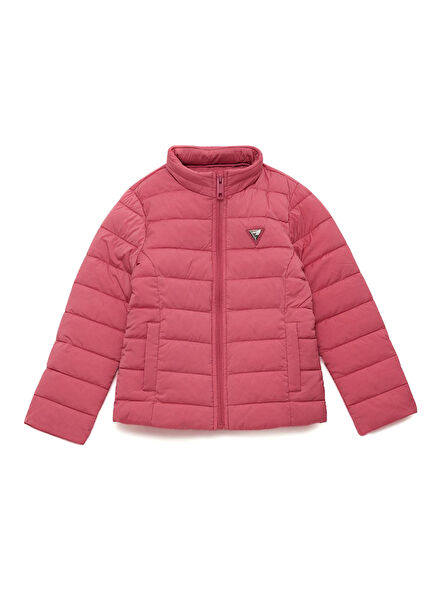 Pembe Dik Yaka Unisex Çocuk Mont