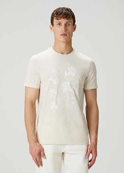 Bej Çiçek Baskılı T-shirt
