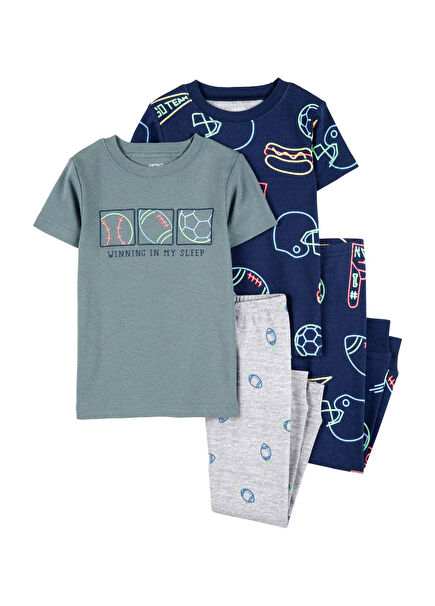 Pamuklu Erkek Bebek 4'lü Pijama Seti