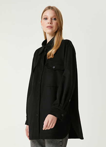 Black Wool Over Shirt