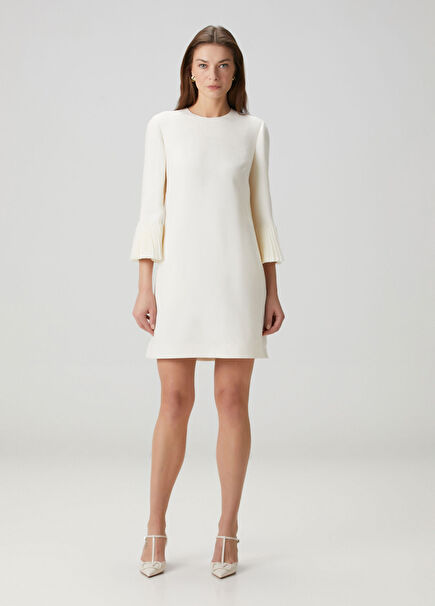 White Pleated Mini Wool Dress