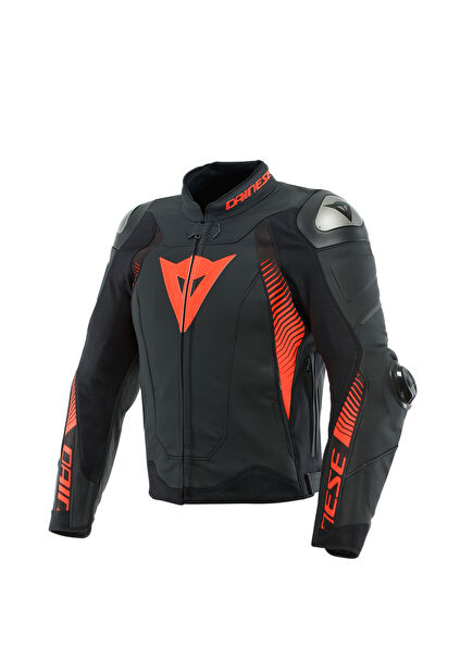 Super Speed 4 Black Matt Fluo Red Men's Leather Jacket