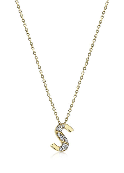 Timeless Initial S Harfli Pırlanta Taşlı 14 Ayar Altın Kadın Kolye