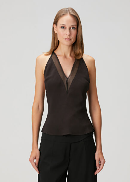 Blouse With Black Tulle Garnish