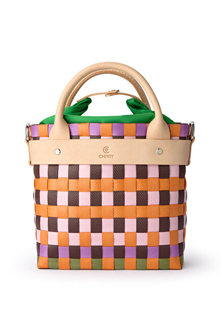 Aperlai Basket Bag Kahverengi/Turuncu El Yapımı Kadın Omuz Çantası