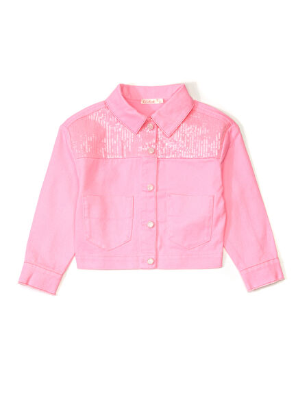 Pembe Payet Detaylı Kız Çocuk Denim Ceket