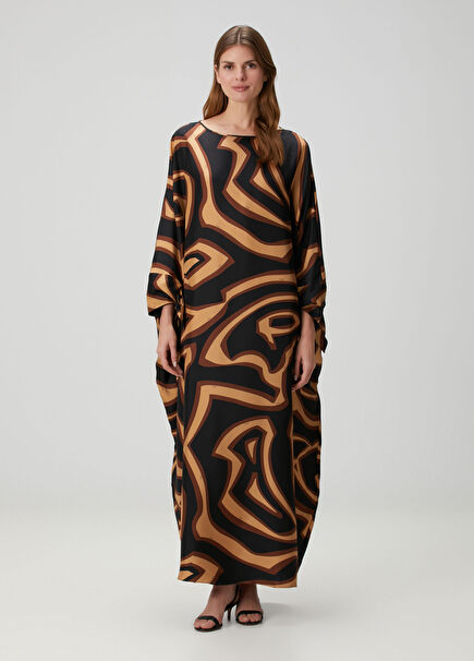 Siyah Gold Desenli İpek Kaftan