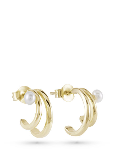 Clarice 925 Ayar Gümüş Üzeri 18 Ayar Altın Kaplama Kadın İnci Küpe