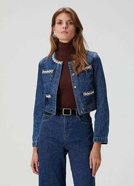 Blue Embellished Denim Jacket