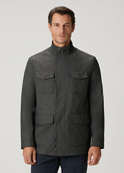 Anthracite Drawstring Waist Wool Coat