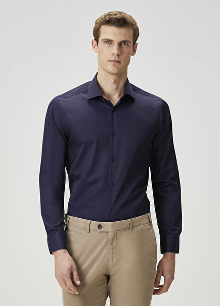 Comfort Fit Lacivert Non-iron Gömlek