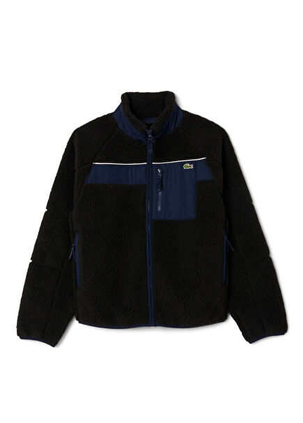 Renk Bloklu Siyah Regular Fit Fermuarlı Erkek Mont