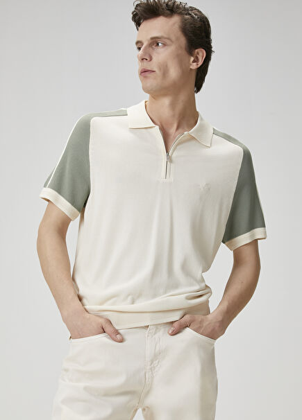 Cream Short Sleeve Polo Sweater
