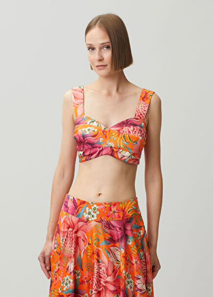Leighton Turuncu Çiçekli Crop Bluz
