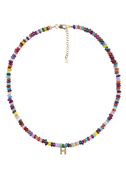 Mixed Color Jade 925 Sterling Silver Women's Necklace with Letter H