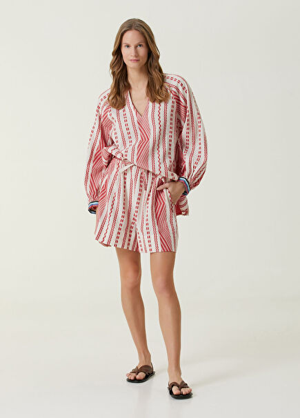 Kırmızı Beyaz Desenli Şort