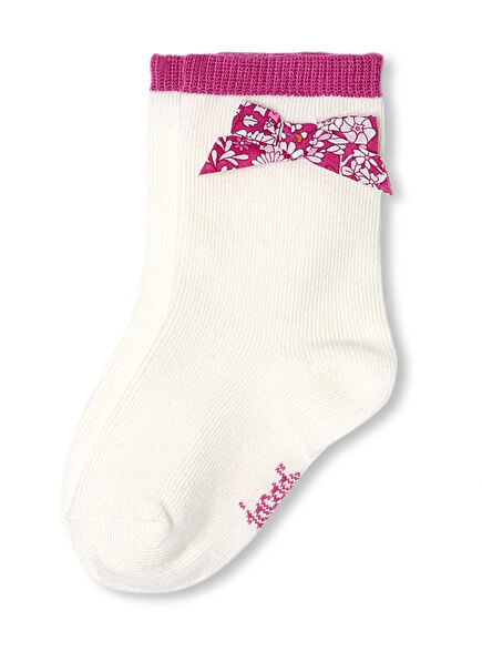 Pink White Baby Girl Knitted Socks with Bow