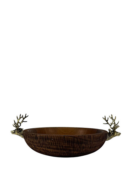 Kahverengi 2 Geyikli Oymalı Ahşap Sunum Tabağı