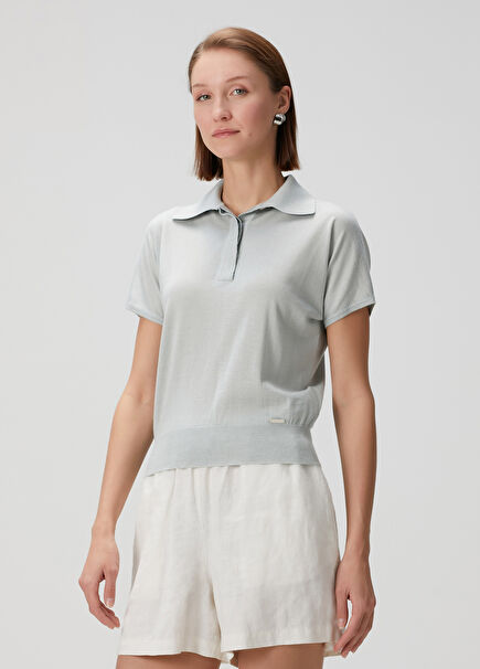 Light Blue Cashmere Polo Sweater