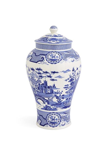 Blue Italian Gothic Castle Porcelain Vase