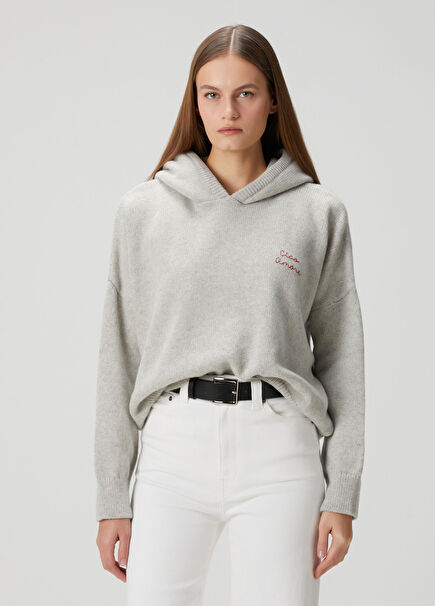 Grey Hooded Wool Sweater