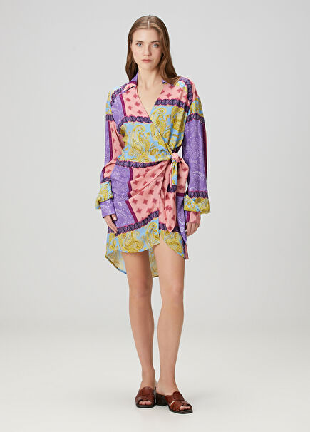 Şal Desenli Mini Anvelop Elbise