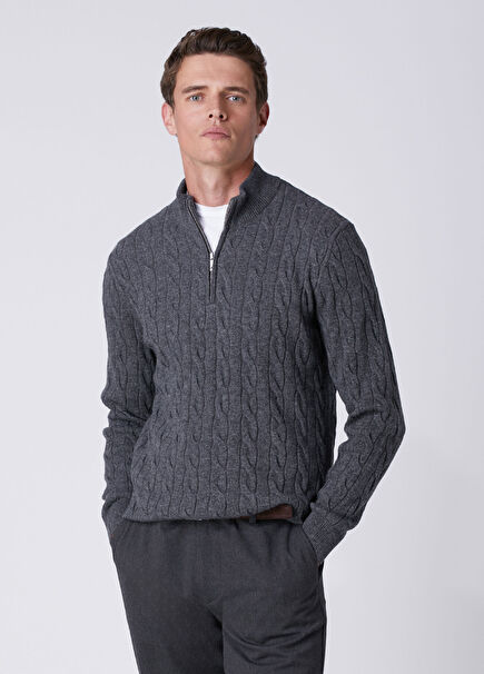 Anthracite Collar Zipper Sweater