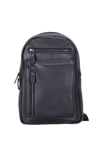 Blake Siyah Deri Çapraz Unisex Sırt Çantası
