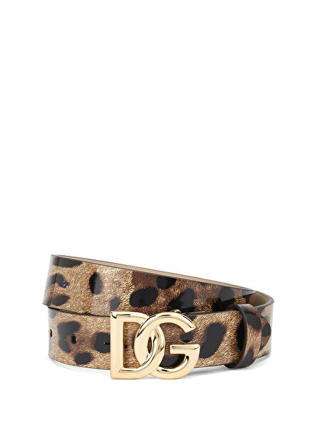 Leopar Desenli Kız Çocuk Deri Kemer