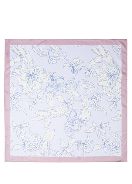Pink Blue Patterned Women's Satin Scarf