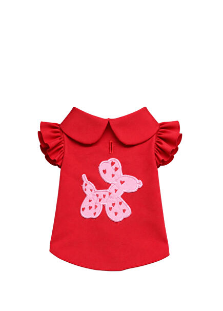 Red Embroidered Cat and Dog Shirt