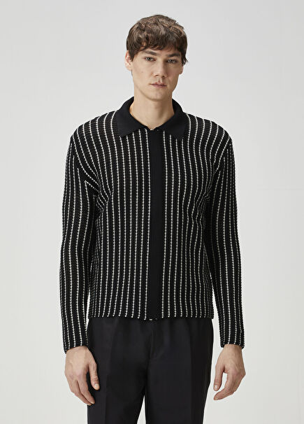 Siyah Kontrast Jakarlı Triko Hırka