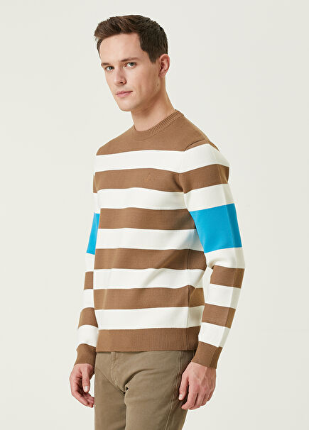 Beige Colorblocked Contrast Stripe Sweater