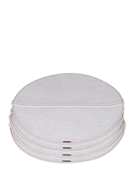 Beige Leather 4-Piece Napkin Ring and 4-Piece Round Placemat 36 cm