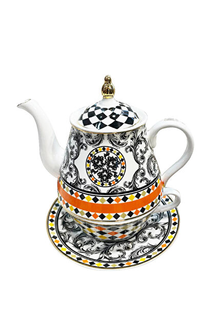 Margery Bone China Baroque Pattern Single Person Teapot and Cup Set