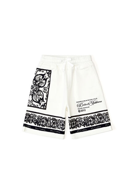 Black White Majolica Patterned Boys Bermuda