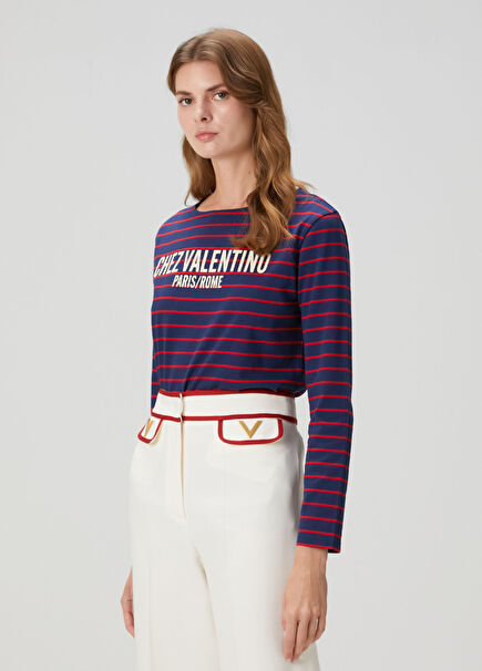 Kırmızı Çizgili Sweatshirt