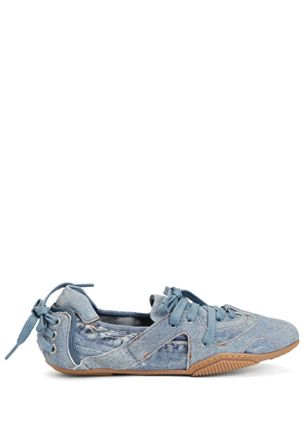 Açık Mavi Denim Dokulu Kadın Deri Sneaker