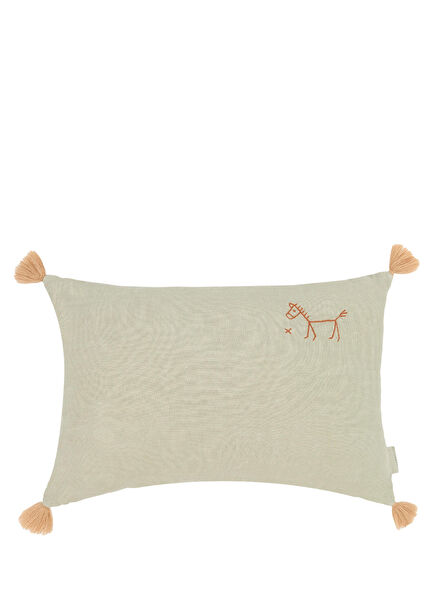 Green Matcha İşlemeli Fransız Keten Bebek Çocuk Yastığı