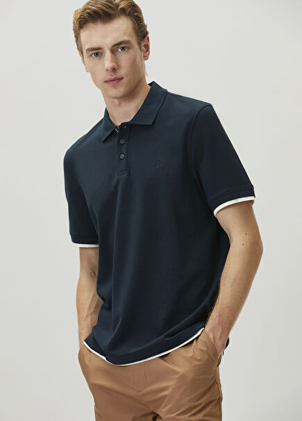 Lacivert Comfort Fit Garnili Polo T-shirt