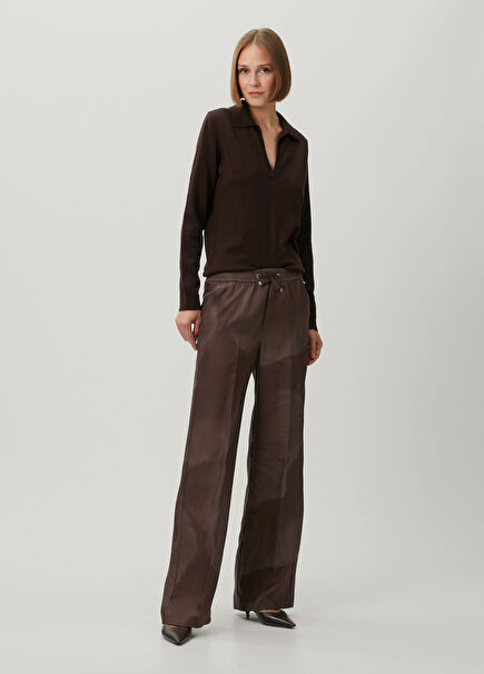 Brown Patterned Silk Pants