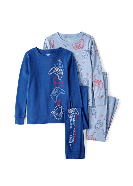 Baskılı Mavi Erkek Çocuk 2'li Pijama Takımı